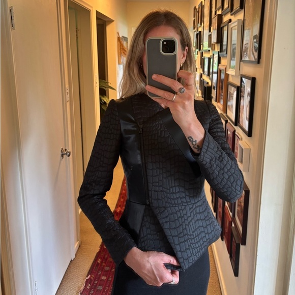 Judith and Charles Black Snake Print Jacquard Leather Blazer Jacket Asymmetrical - Picture 2 of 10